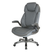 Office Star Products - Executive High Back Chair with Bonded Leather and Flip Arms - Grey