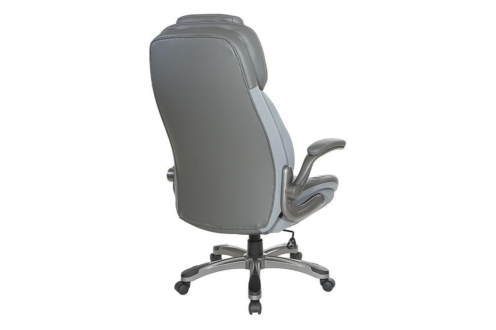 Office Star Products - Executive High Back Chair with Bonded Leather and Flip Arms - Grey