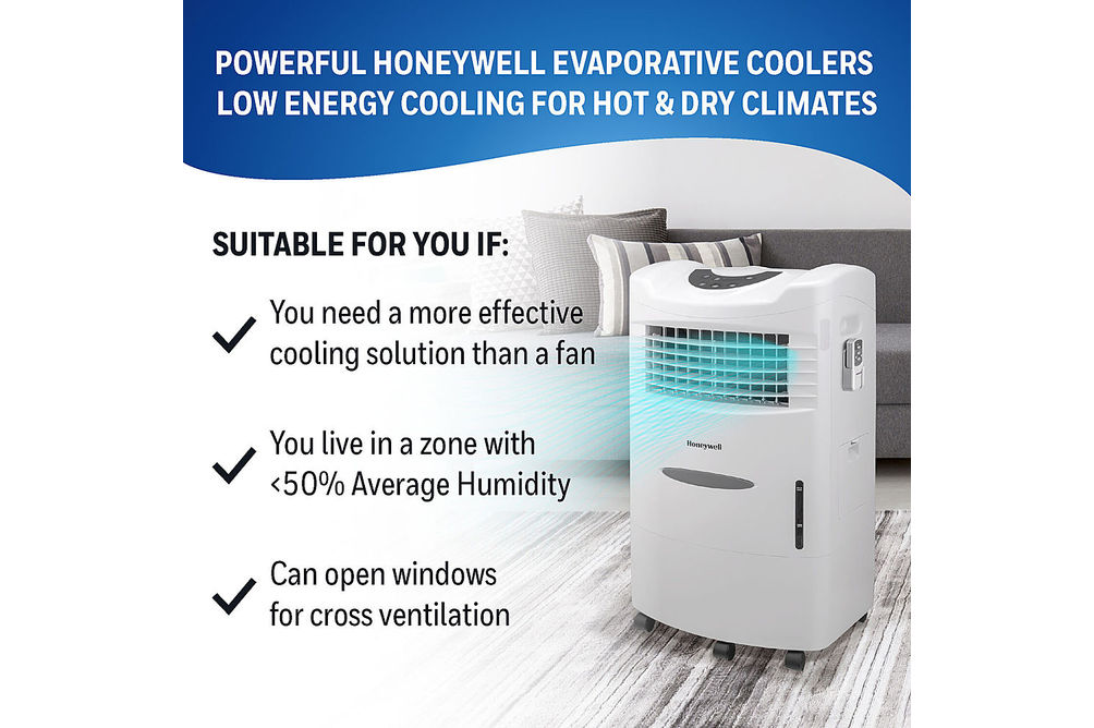 Honeywell - 470 CFM Indoor Evaporative Air Cooler (Swamp Cooler) with Remote Control in White - Whi