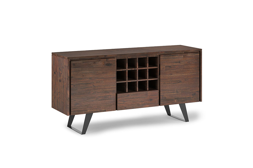 Simpli Home - Lowry Solid Acacia Wood 60 inch Wide Modern Industrial Sideboard Buffet with Wine Rac