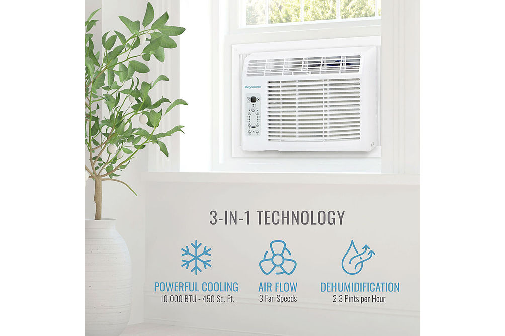 Keystone - 450 Sq. Ft. 10,000 BTU Window-Mounted Air Conditioner with Remote Control - White