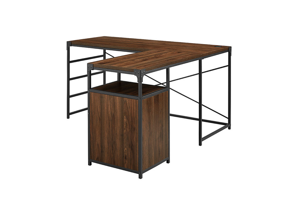 Walker Edison - 59 Urban Industrial 2 Drawer L Shaped Desk - Dark walnut