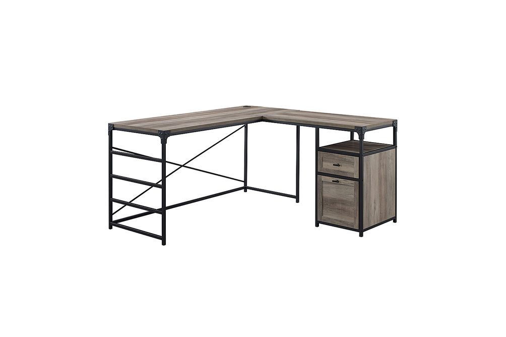 Walker Edison - 59 Urban Industrial 2 Drawer L Shaped Desk - Grey wash