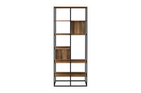 Walker Edison - 70 Modern Industrial Asymmetrical Shelf Bookcase - Rustic Oak