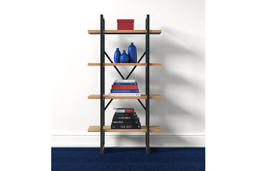 Tommy Hilfiger - Robson Etagere Wood and Metal 4 Tier Bookshelf - Oak and Black