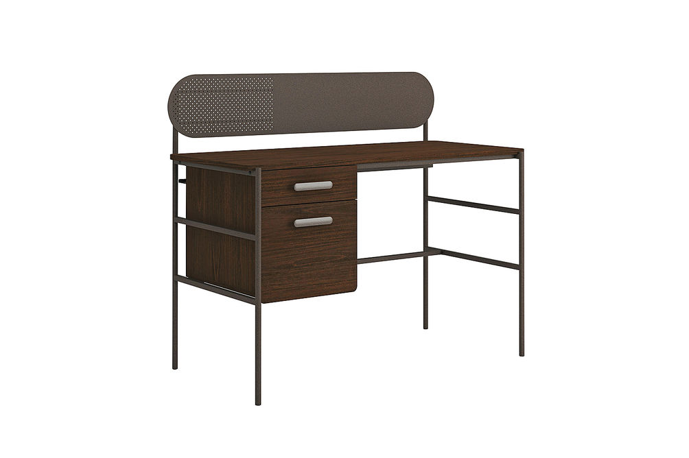 Sauder - Radial Single Pedestall Desk - Umber Wood