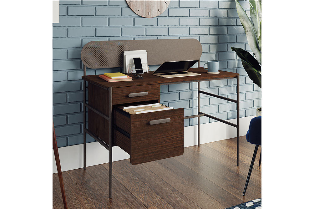 Sauder - Radial Single Pedestall Desk - Umber Wood