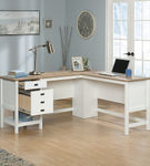 Sauder - Cottage Road L with Oak Finish Top Desk - Soft White