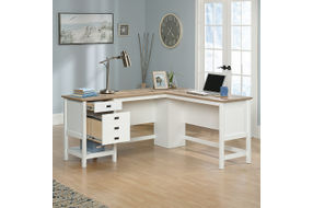 Sauder - Cottage Road L with Oak Finish Top Desk - Soft White