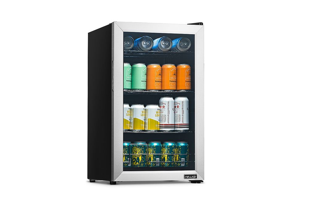 NewAir - 100-Can Beverage Cooler with Reversible Glass Door, Removable Wire Shelves, Double Pane Gl