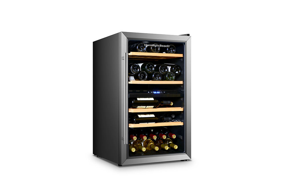 Hamilton Beach - 43-Bottle Dual Zone Wine Fridge, Wooden Shelves - Stainless Steel