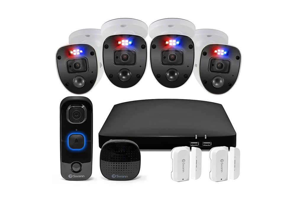 Swann - Enforcer 4-Channel, 4-Camera Indoor/Outdoor 1080p DVR 1TB HDD with Video Doorbell & Alarm N