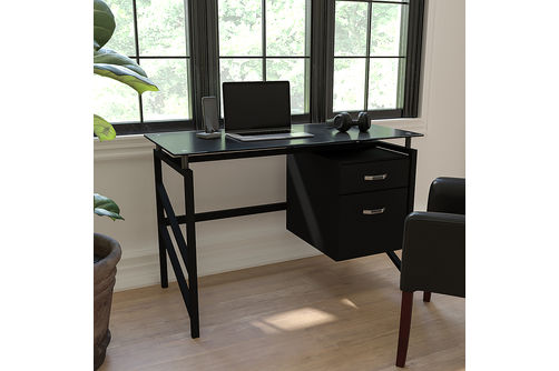 Flash Furniture - Singleton Rectangle Contemporary Glass Home Office Desk - Black