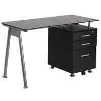 Flash Furniture - Glass Computer Desk with Three Drawer Pedestal - Black