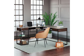 Sauder - International Lux L-Desk Deco Stone - Umber Wood