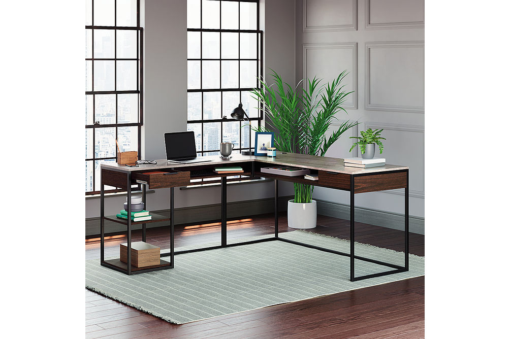 Sauder - International Lux L-Desk Deco Stone - Umber Wood