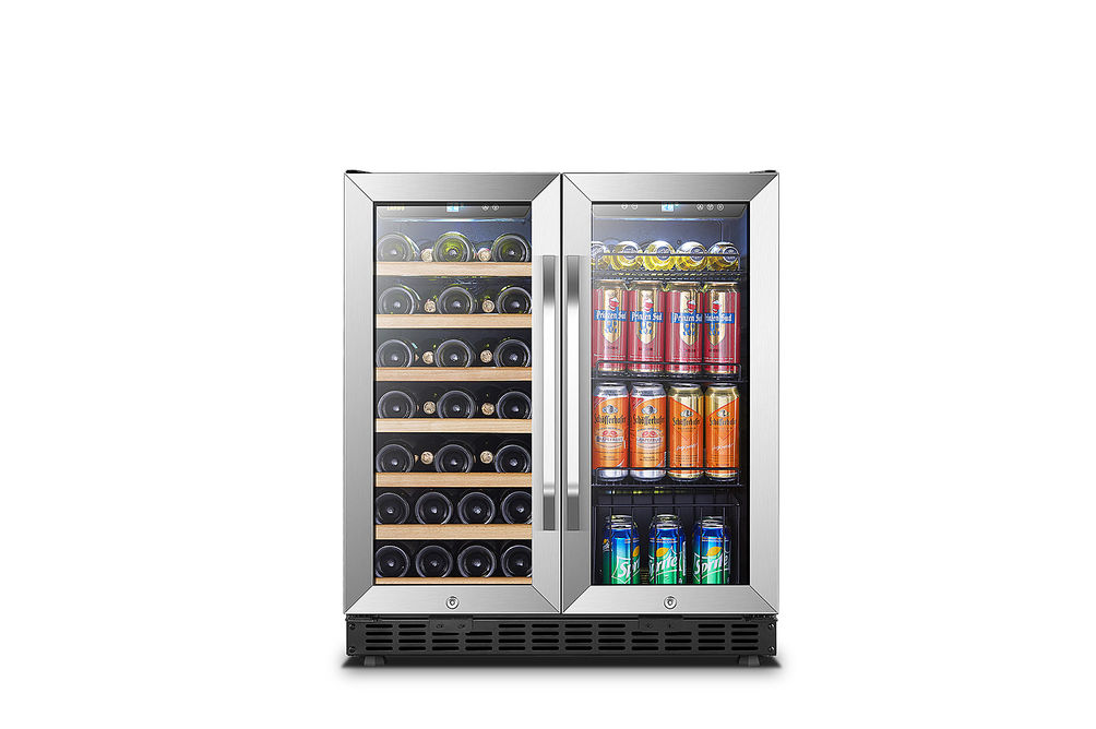 Lanbo - 30 Inch width 76 Can 31 bottle Freestanding/Built-In Wine and Beverage Cooler with French