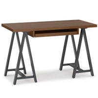 Simpli Home - Sawhorse industrial 50 inch wide solid wood and metal small desk - Walnut