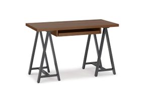 Simpli Home - Sawhorse industrial 50 inch wide solid wood and metal small desk - Walnut