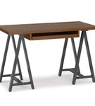 Simpli Home - Sawhorse industrial 50 inch wide solid wood and metal small desk - Walnut