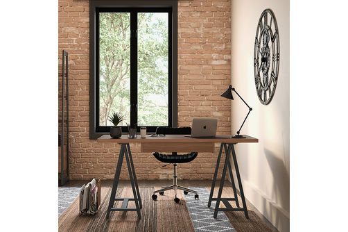 Simpli Home - Sawhorse industrial 60 inch wide solid wood and metal desk - Walnut