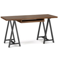 Simpli Home - Sawhorse industrial 60 inch wide solid wood and metal desk - Walnut