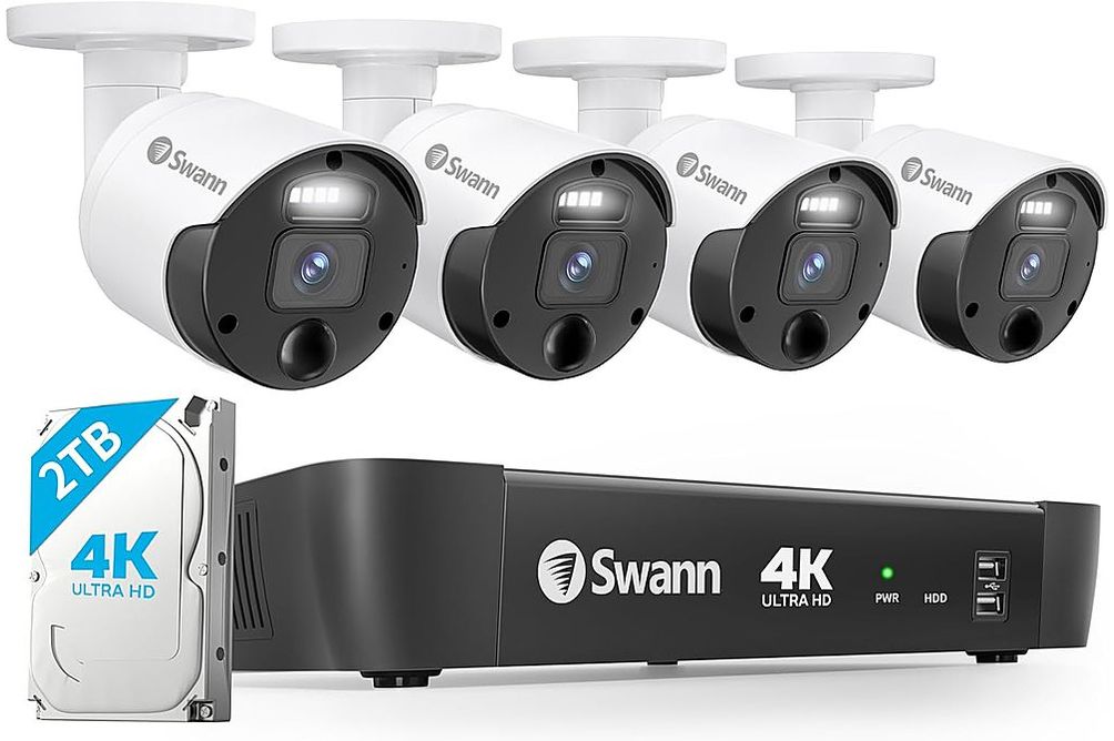 Swann - 8 Channel 4 Cam Indoor Outdoor PoE Wired Cat5e 4K HD Video 2TB NVR Security Surveillance Ca