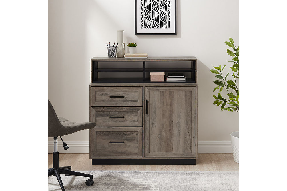 Walker Edison - Modern Adjustable Secretary Desk with Storage - Grey Wash