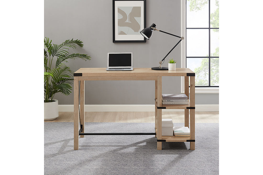 Walker Edison - Modern Farmhouse Metal and Wood Desk - White Oak