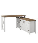 Walker Edison - Modern Farmhouse L-Shaped Adjustable Desk - Brushed White/Rustic Oak