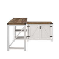 Walker Edison - Modern Farmhouse L-Shaped Adjustable Desk - Brushed White/Rustic Oak