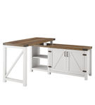 Walker Edison - Modern Farmhouse L-Shaped Adjustable Desk - Brushed White/Rustic Oak