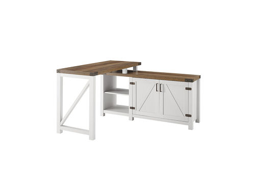 Walker Edison - Modern Farmhouse L-Shaped Adjustable Desk - Brushed White/Rustic Oak