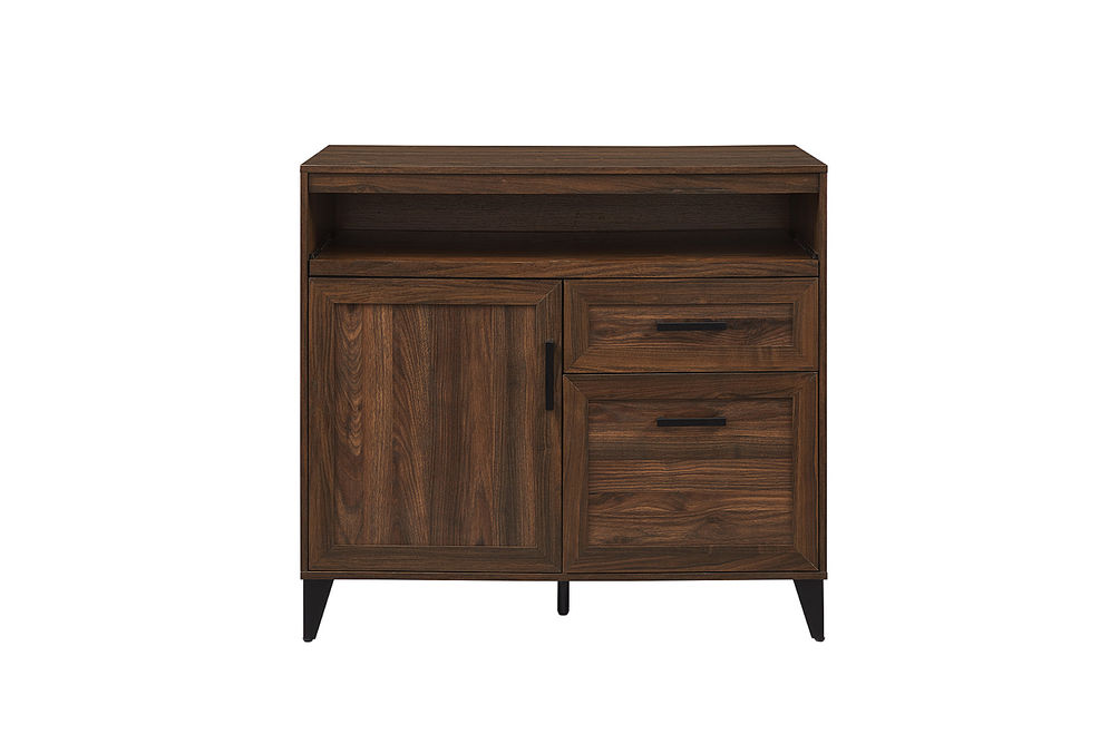 Walker Edison - Modern Storage Secretary Desk with Gliding Shelf - Dark Walnut