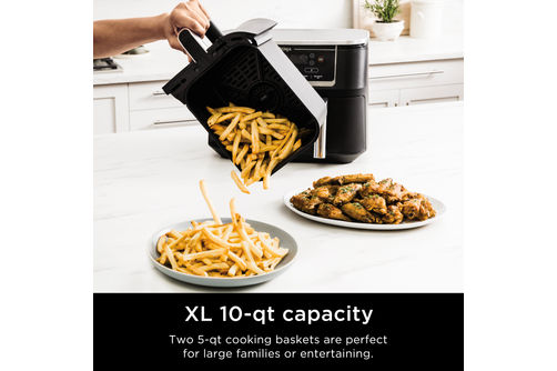 Ninja - Foodi 6-in-1 10-qt. XL 2-Basket Air Fryer with DualZone Technology & Smart Cook System - Bl