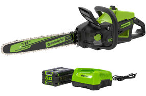Greenworks - 80-Volt 18-Inch Cordless Brushless Chainsaw (1 x 4Ah battery and Charger) - Green