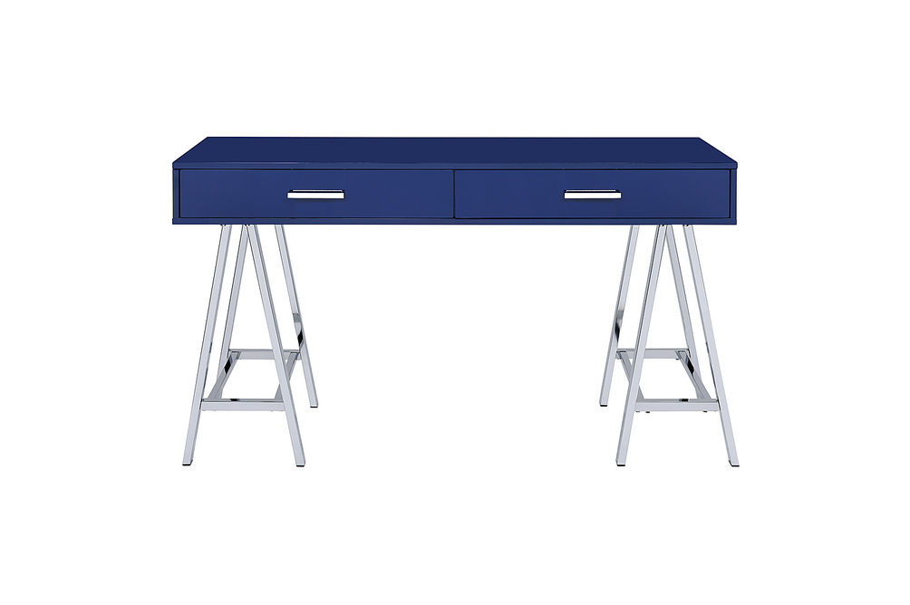 OSP Home Furnishings - Vivid 2 Drawer Desk - Lapis Blue/Chrome