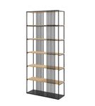 Walker Edison - Contemporary Metal and Wood Minimalist Bookshelf - Coastal Oak/Black