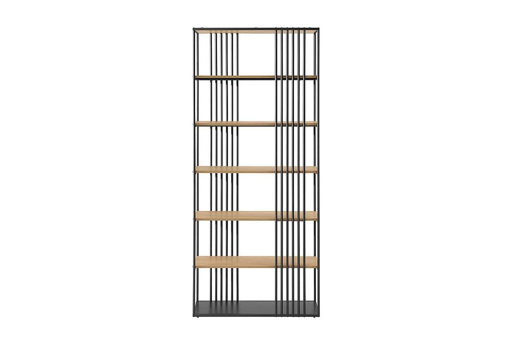 Walker Edison - Contemporary Metal and Wood Minimalist Bookshelf - Coastal Oak/Black