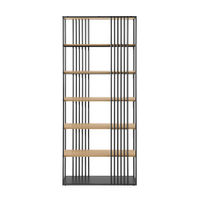 Walker Edison - Contemporary Metal and Wood Minimalist Bookshelf - Coastal Oak/Black