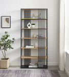 Walker Edison - Contemporary Metal and Wood Minimalist Bookshelf - Coastal Oak/Black