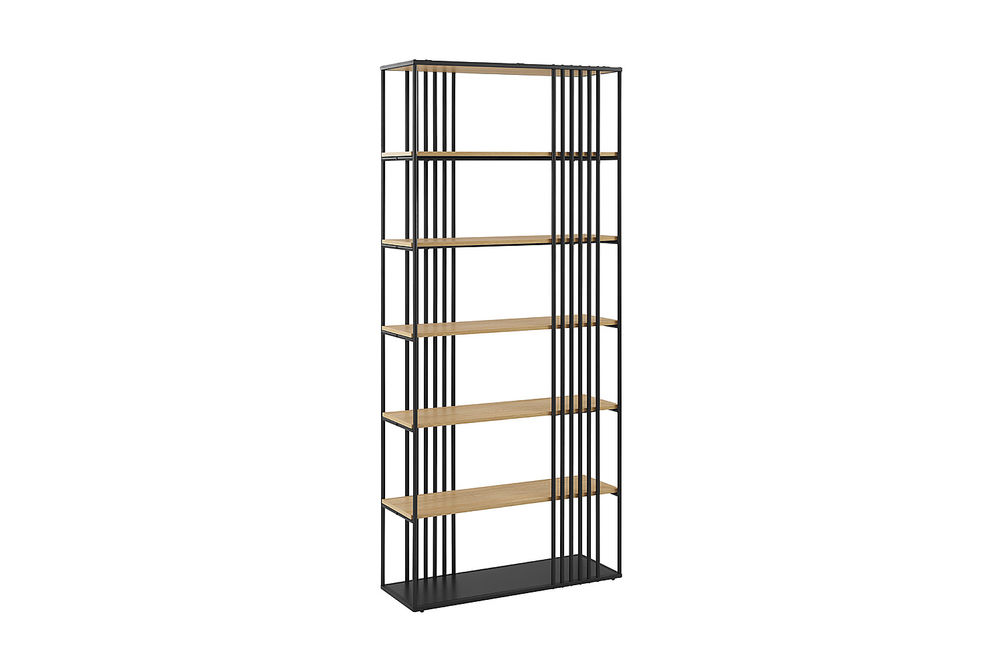 Walker Edison - Contemporary Metal and Wood Minimalist Bookshelf - Coastal Oak/Black