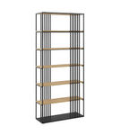 Walker Edison - Contemporary Metal and Wood Minimalist Bookshelf - Coastal Oak/Black