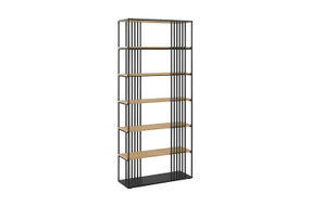 Walker Edison - Contemporary Metal and Wood Minimalist Bookshelf - Coastal Oak/Black