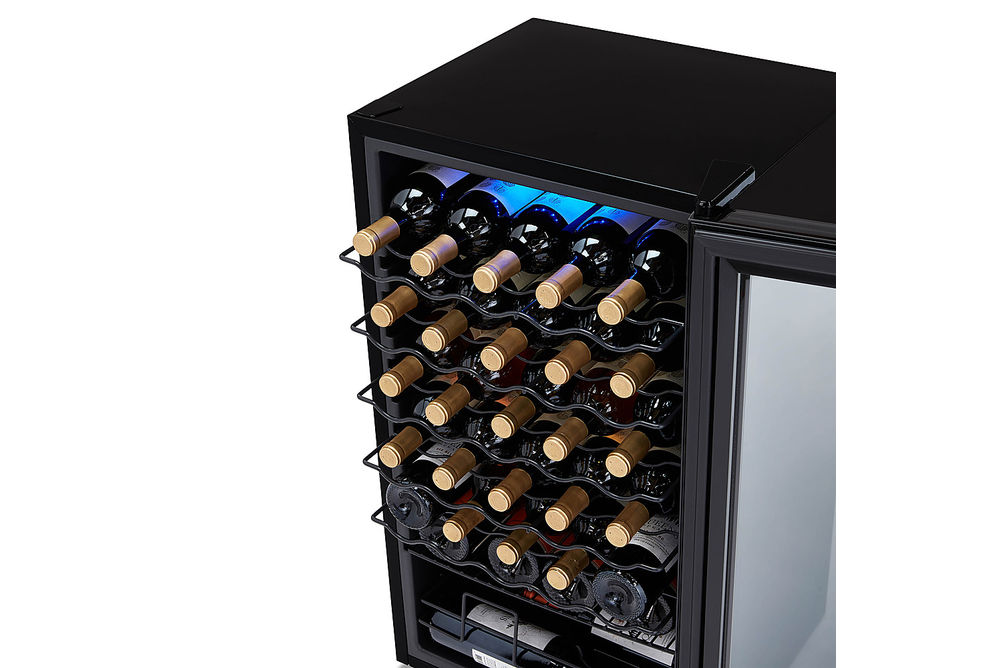 NewAir - 34-Bottle Wine Cooler with Mirrored Double-Layer Tempered Glass Door & Compressor Cooling,