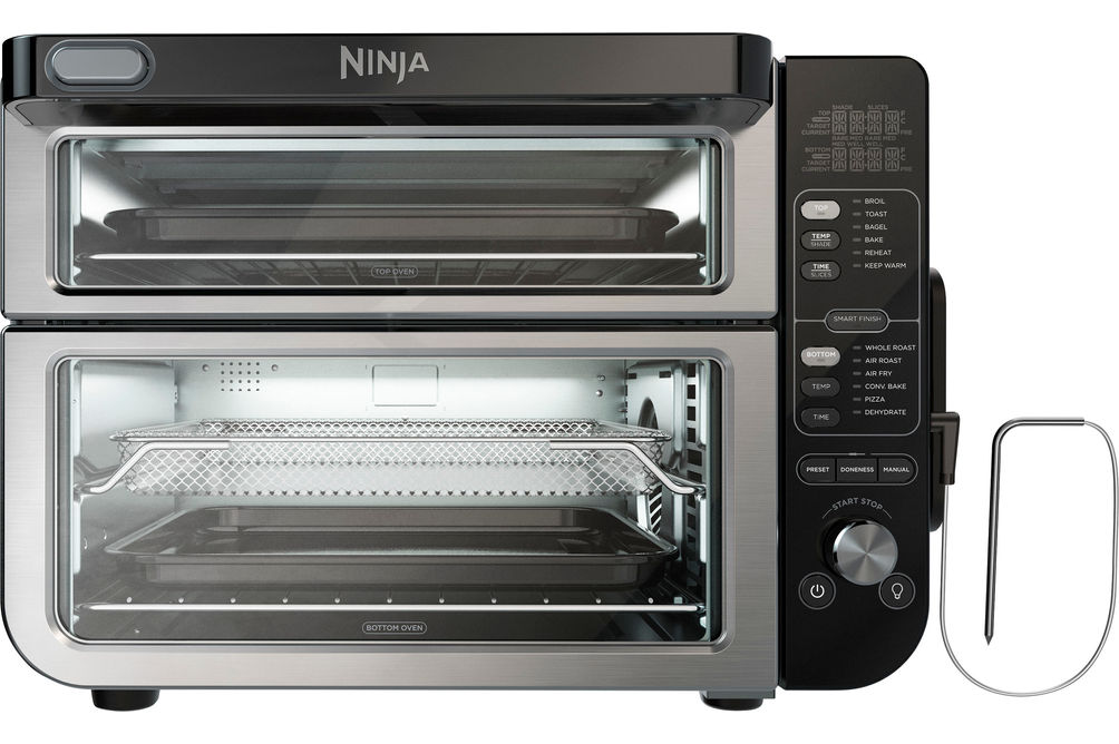 Ninja - 12-in-1 Smart Double Oven, FlexDoor, Smart Thermometer, Smart Finish, Rapid Top Oven, Conve