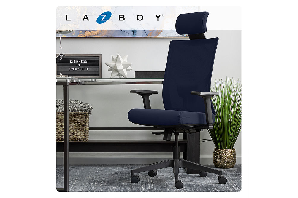 La-Z-Boy - Ergonomic Executive Mesh Office Chair with Adjustable Headrest and Lumbar Support - Navy