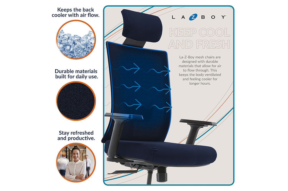 La-Z-Boy - Ergonomic Executive Mesh Office Chair with Adjustable Headrest and Lumbar Support - Navy