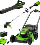 Greenworks - 80V 21 Lawn Mower, 13 String Trimmer, and 730 Leaf Blower Combo with 4 Ah Battery &