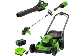 Greenworks - 80V 21 Lawn Mower, 13 String Trimmer, and 730 Leaf Blower Combo with 4 Ah Battery &